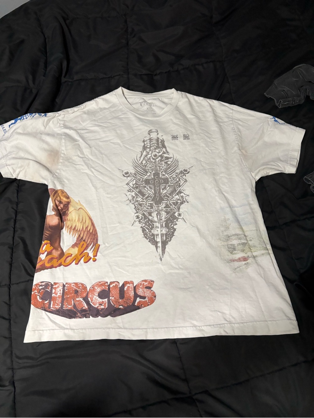 Travis Scott White Graphic Short Sleeve Tee with Multicolor Prints